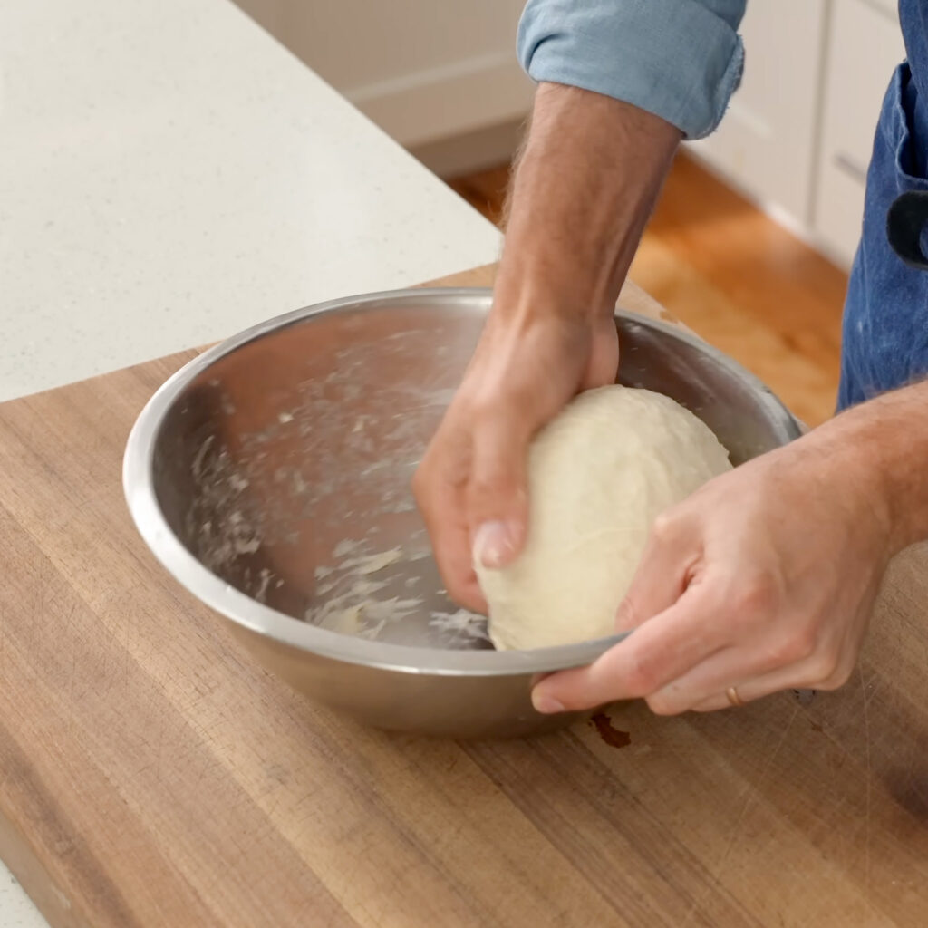 folding sourdough by hand