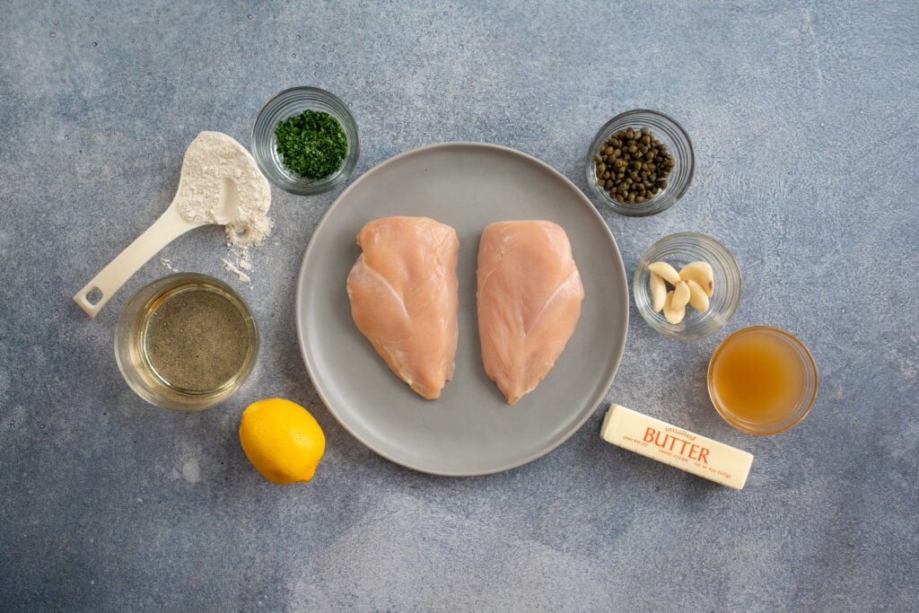 raw ingredients for chicken piccata recipe