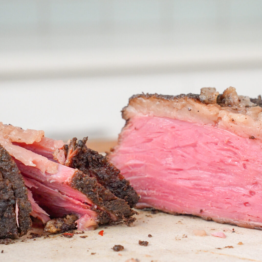 sliced pastrami close up