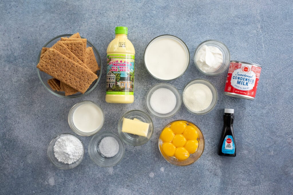 key lime pie ingredients on concrete