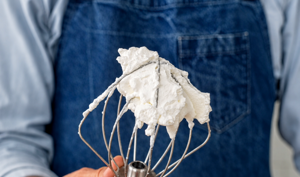 whipped cream to stiff peaks