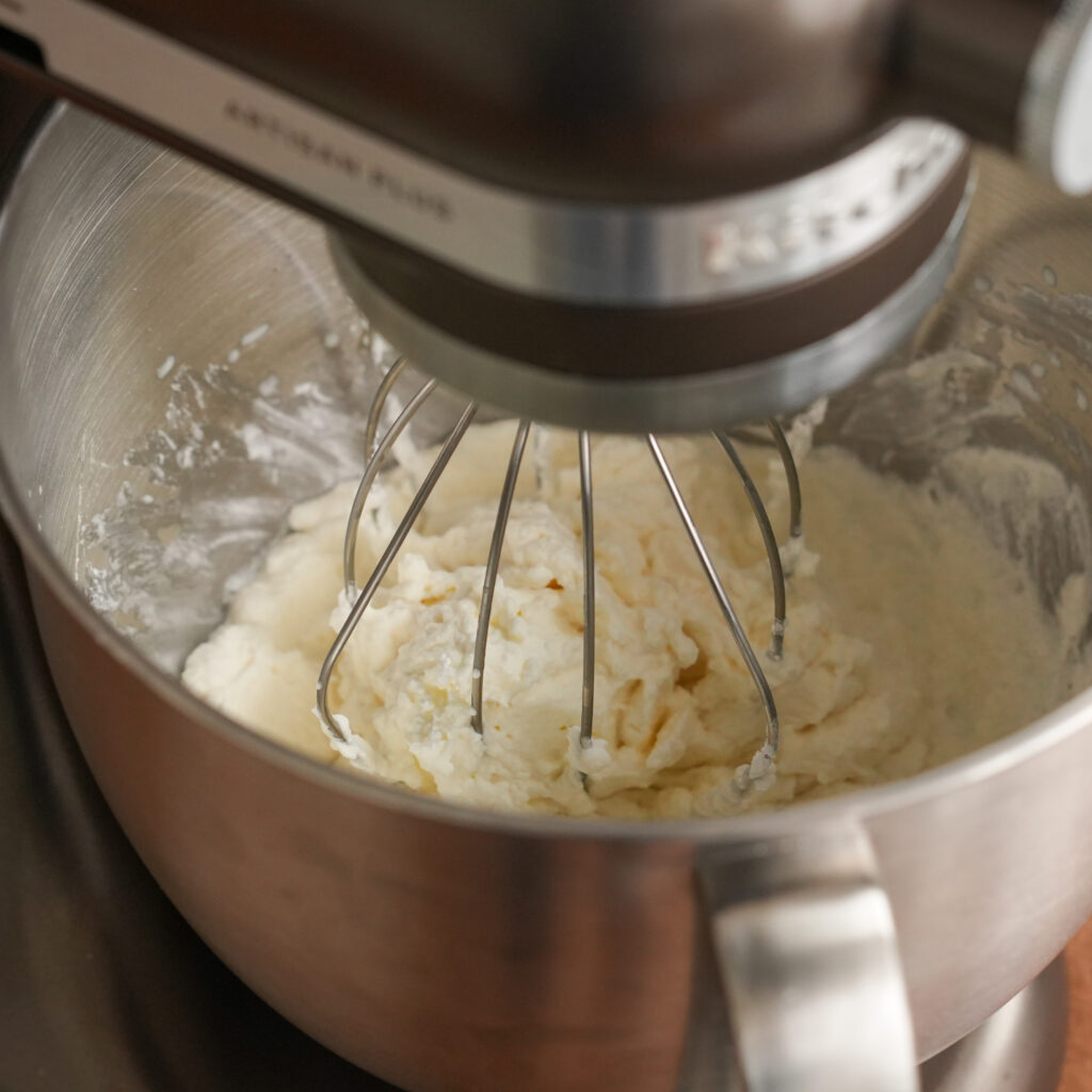 key lime pie topping in stand mixer bowl