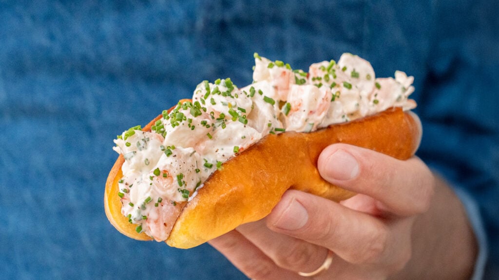 shrimp roll in hand