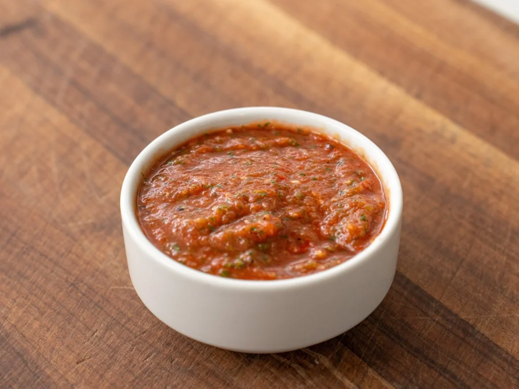 tomato salsa in white bowl