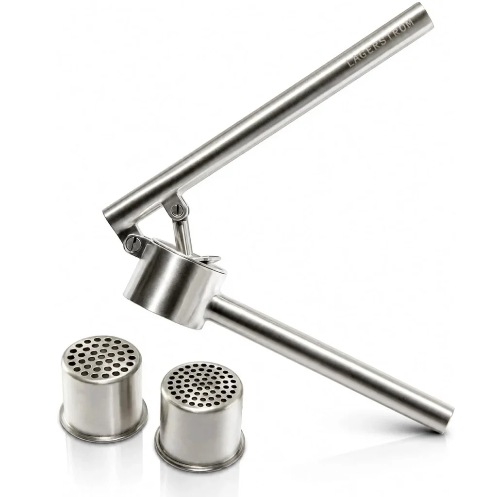 lagerstrom garlic press with two baskets in front