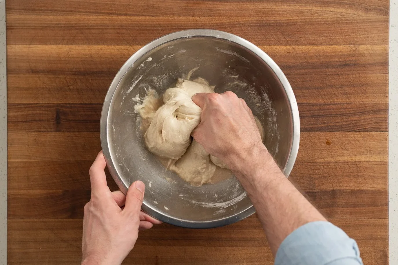 first focaccia dough mix by hand