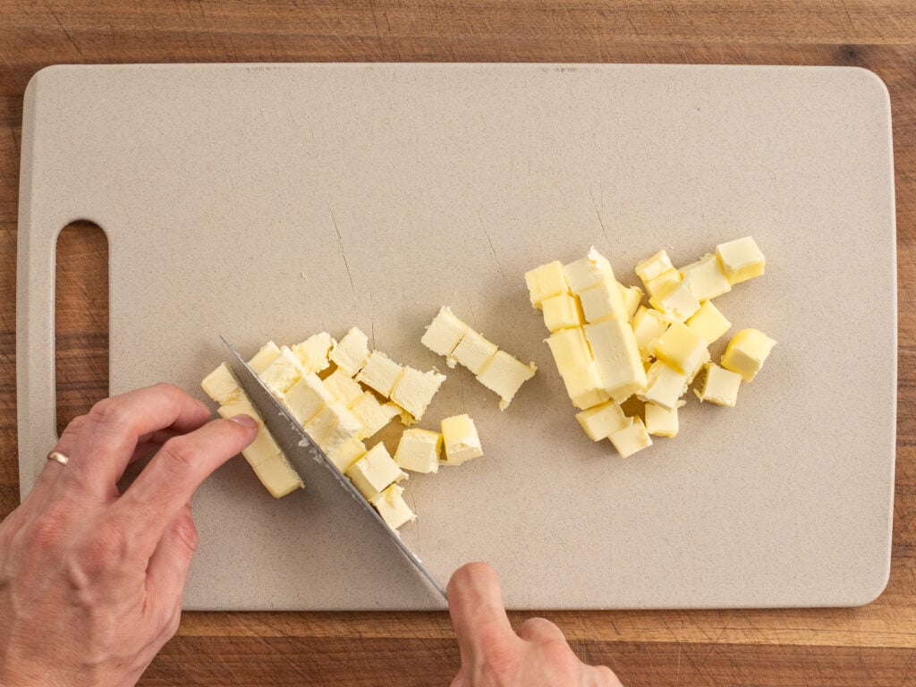 cubing butter with knife