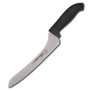 scalloped knife with offset black handle