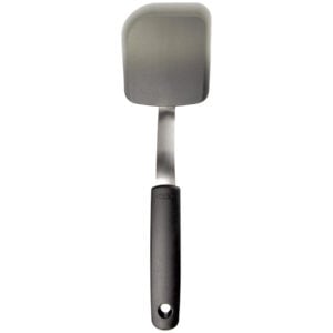 grey silicon spatula with black handle
