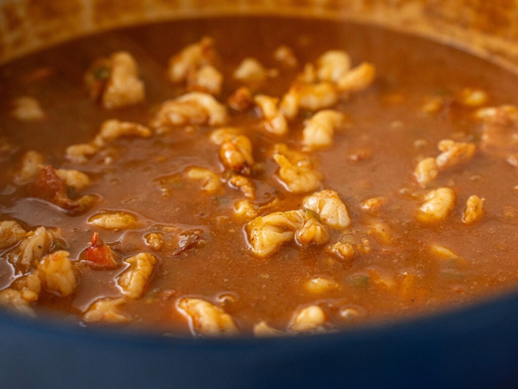 close up of shrimp bacon gravy