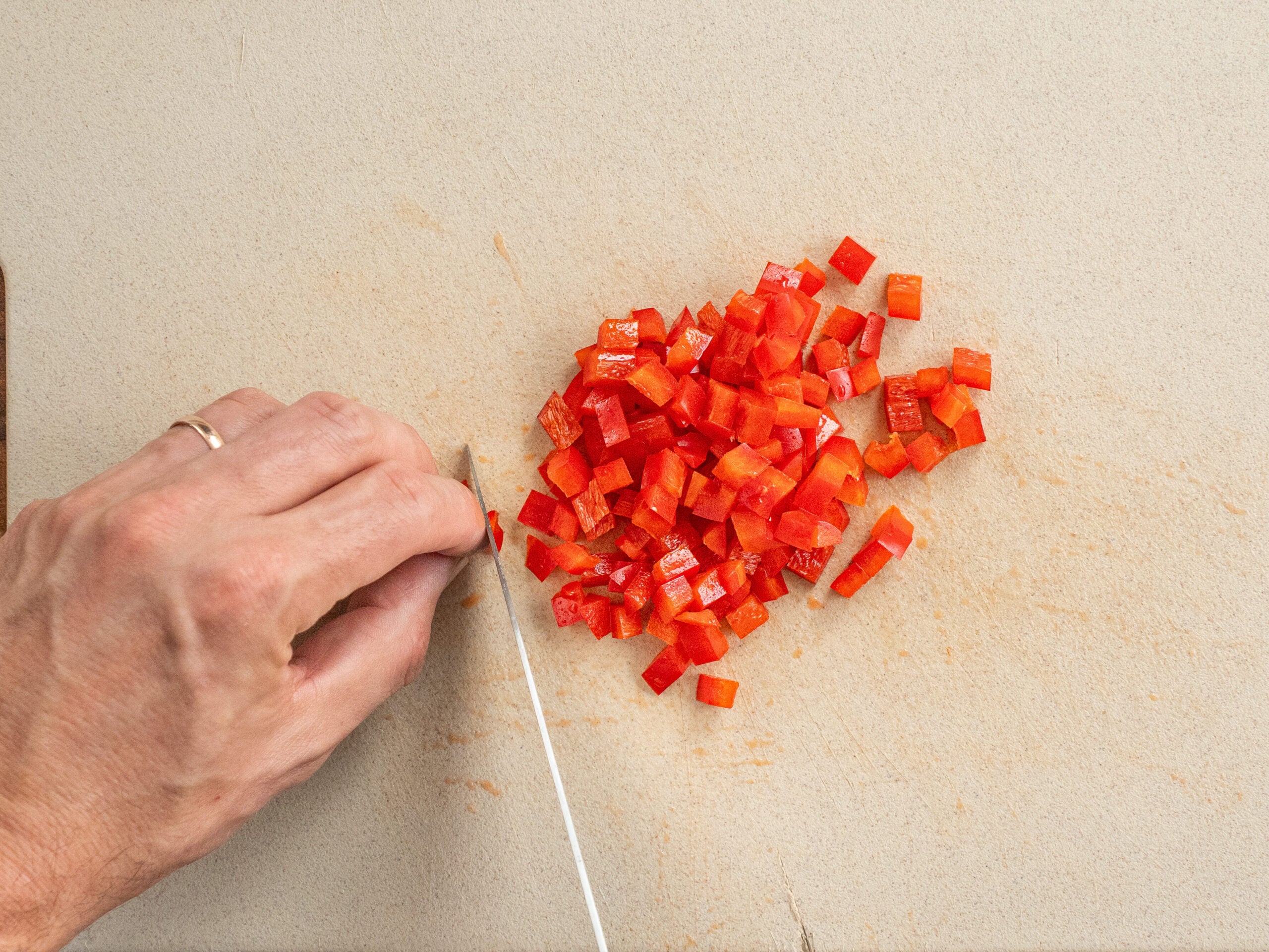 dicing red bell pepper
