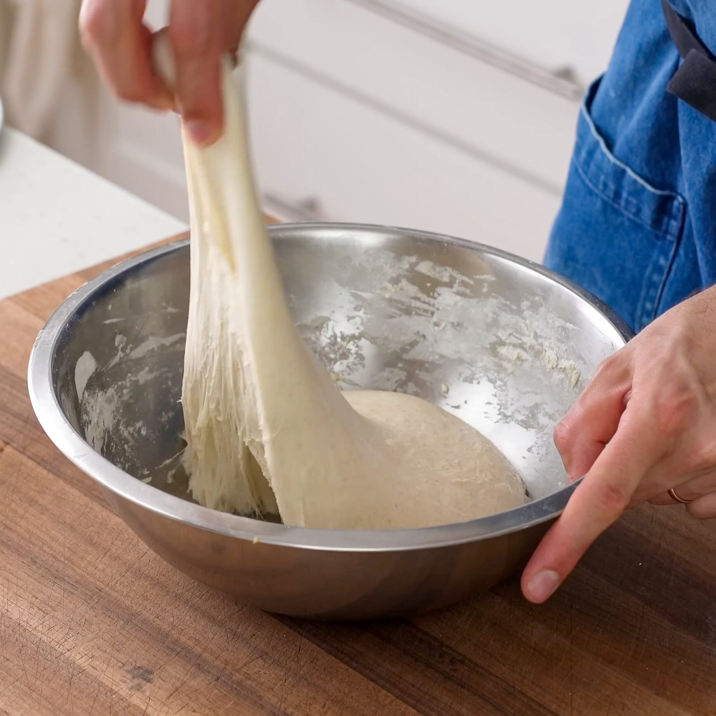 second stretch and fold of bread dough