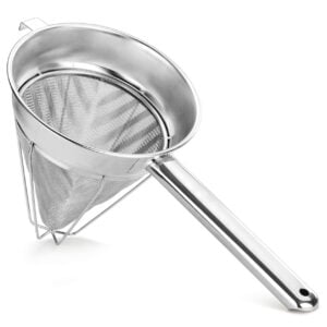 silver cone shaped fine mesh strainer