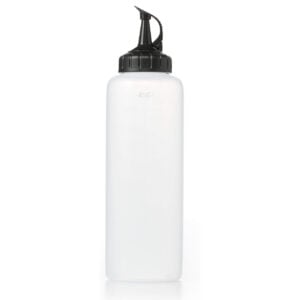white squeeze bottle with black lid