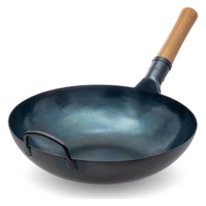 wok with wooden handle