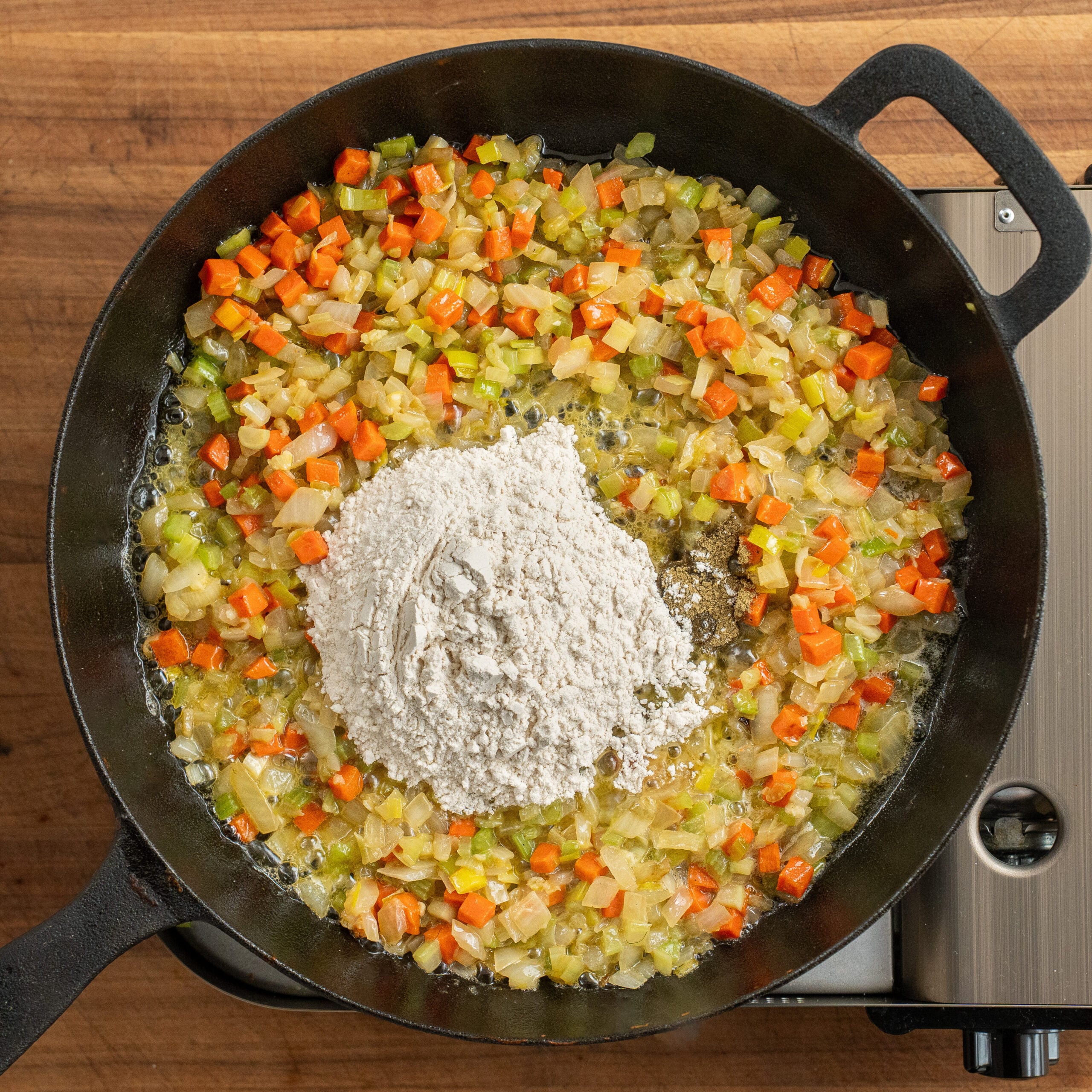 flour in cooked mirepoix